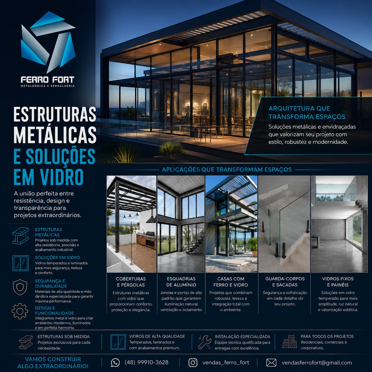 Apresentação da Ferro Fort com soluções em estruturas metálicas e vidro